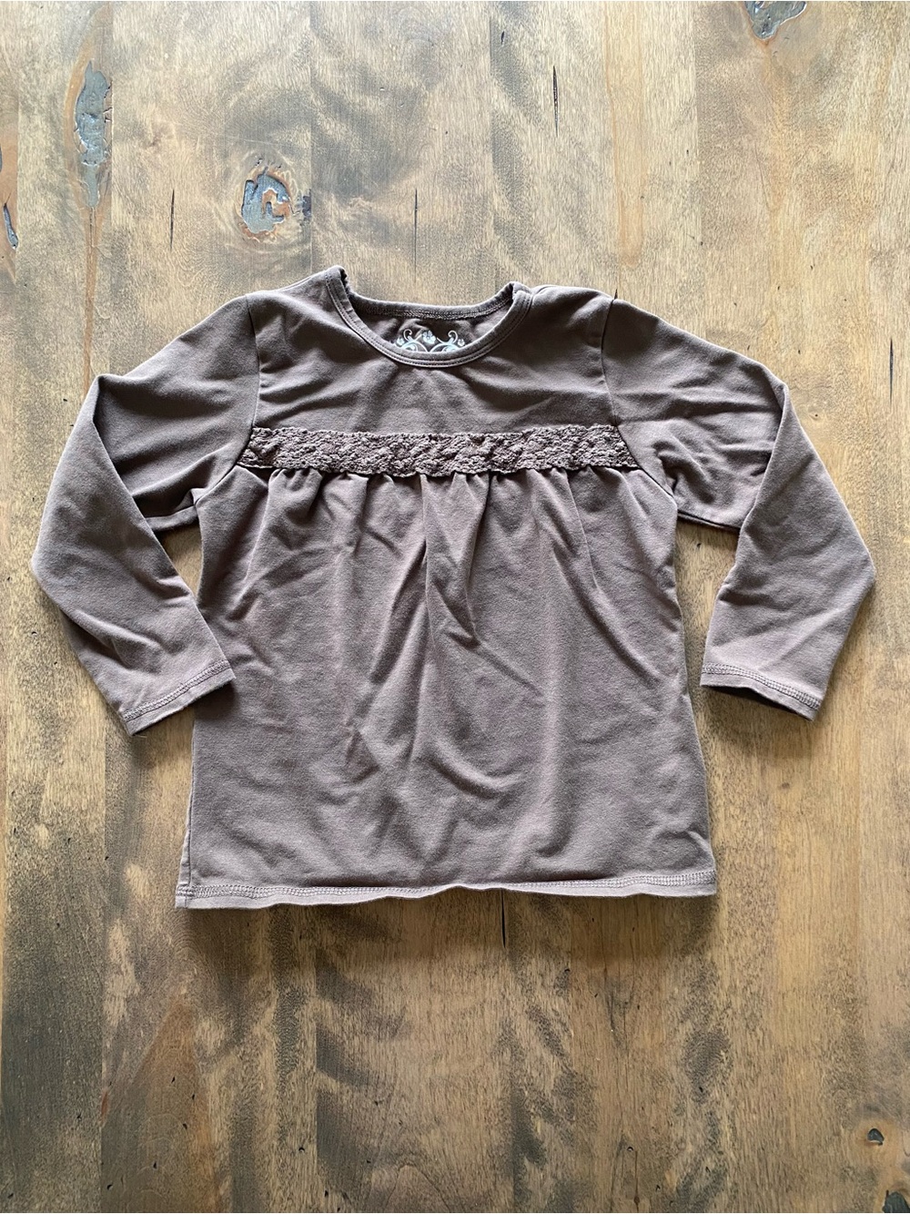 Place Long Sleeve Lace-Trim Top in Brown